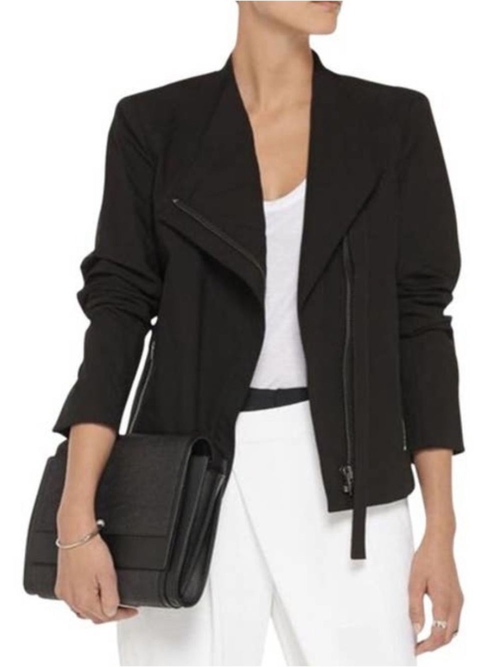 Helmut Lang Dent Asymmetrical Moto Jacket Black Cotton Zip Jacket Size M